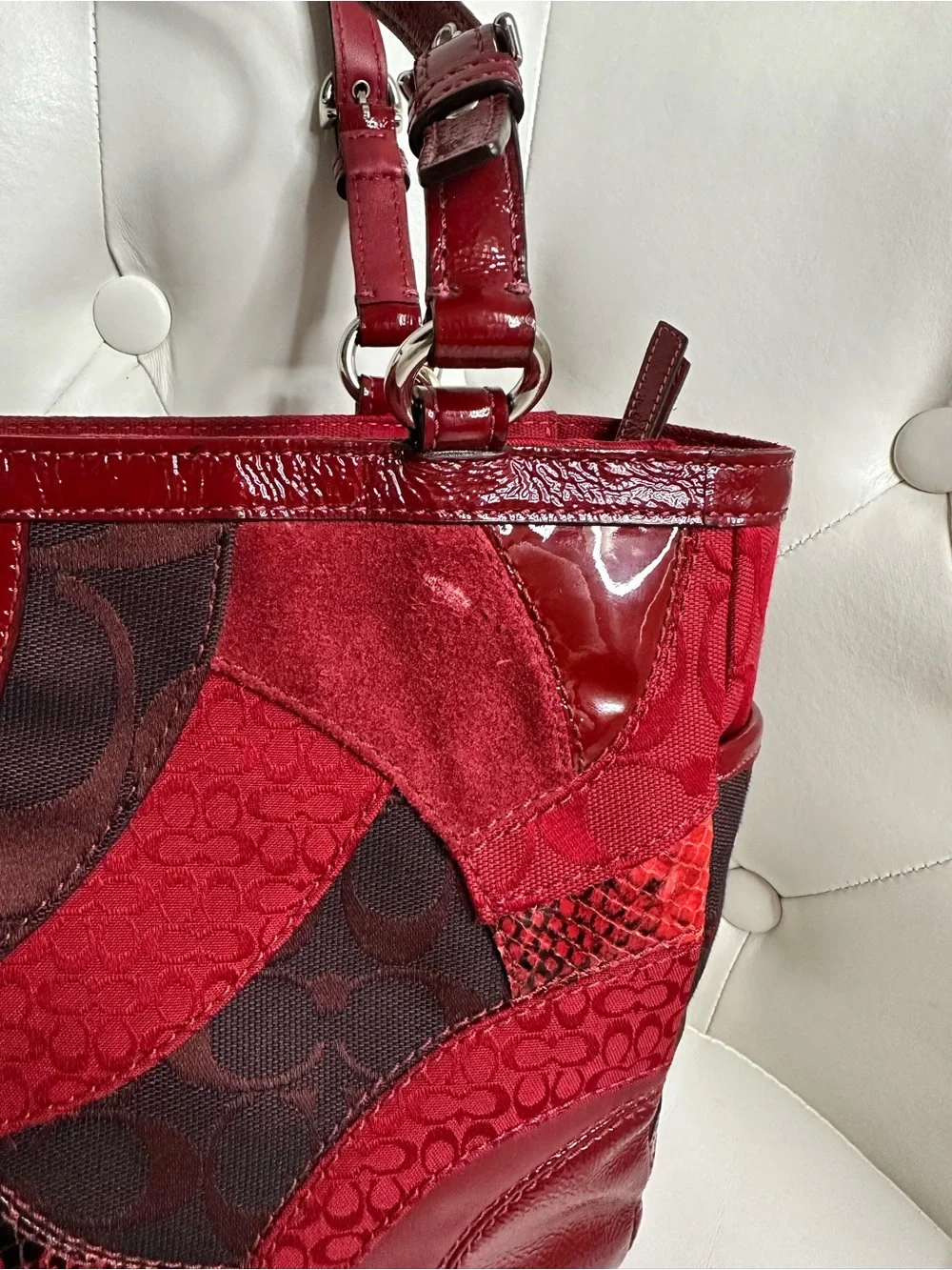 Coach Red Patchwork Tote Bag - Picture 4 of 9